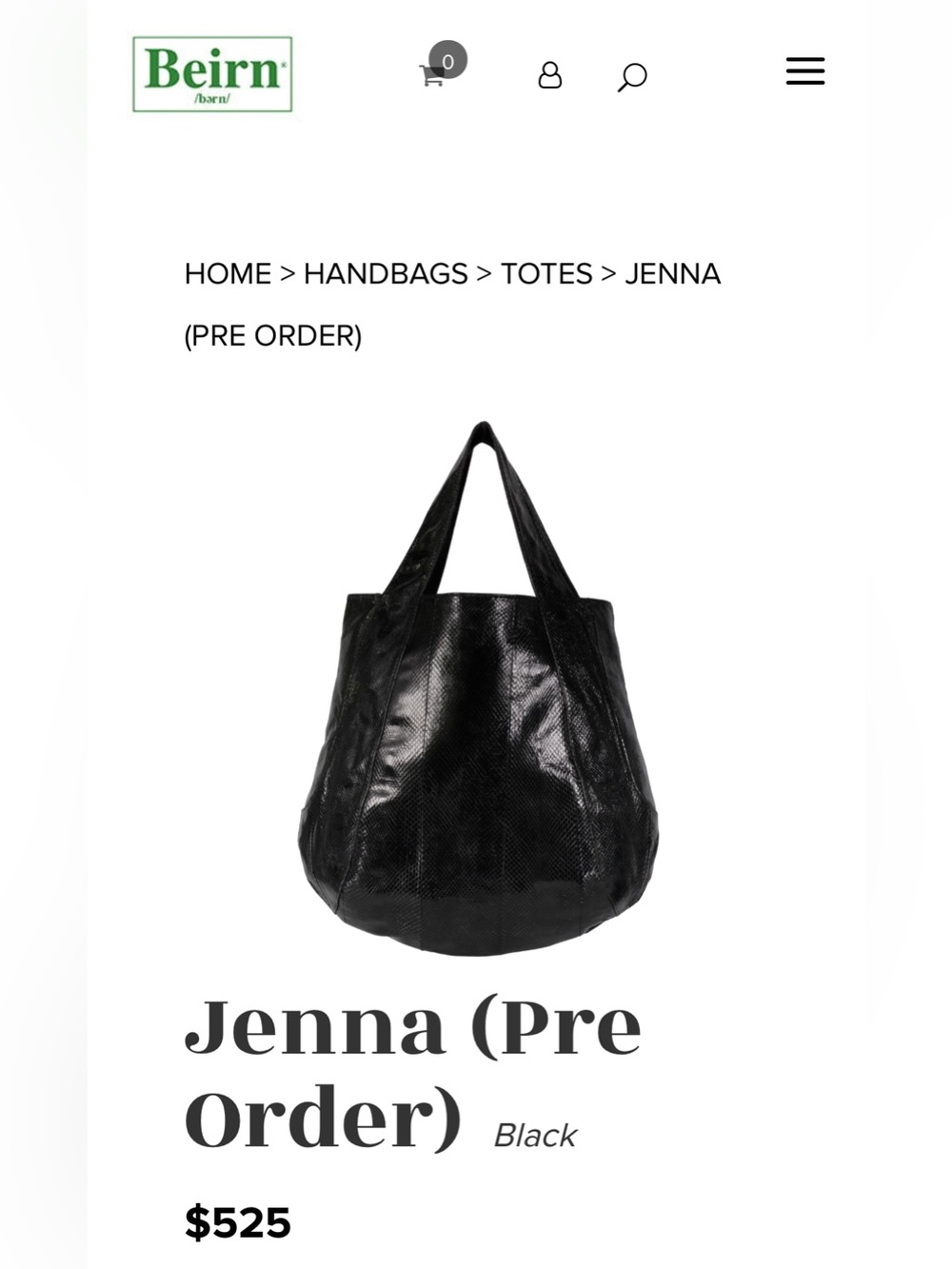 Beirn Vintage Black Land Snake Leather Tote Bag